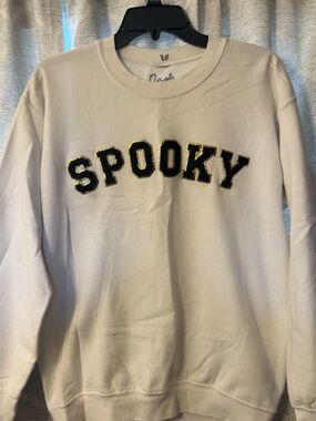 Women’s White "Spooky" Crewneck Sweatshirt
